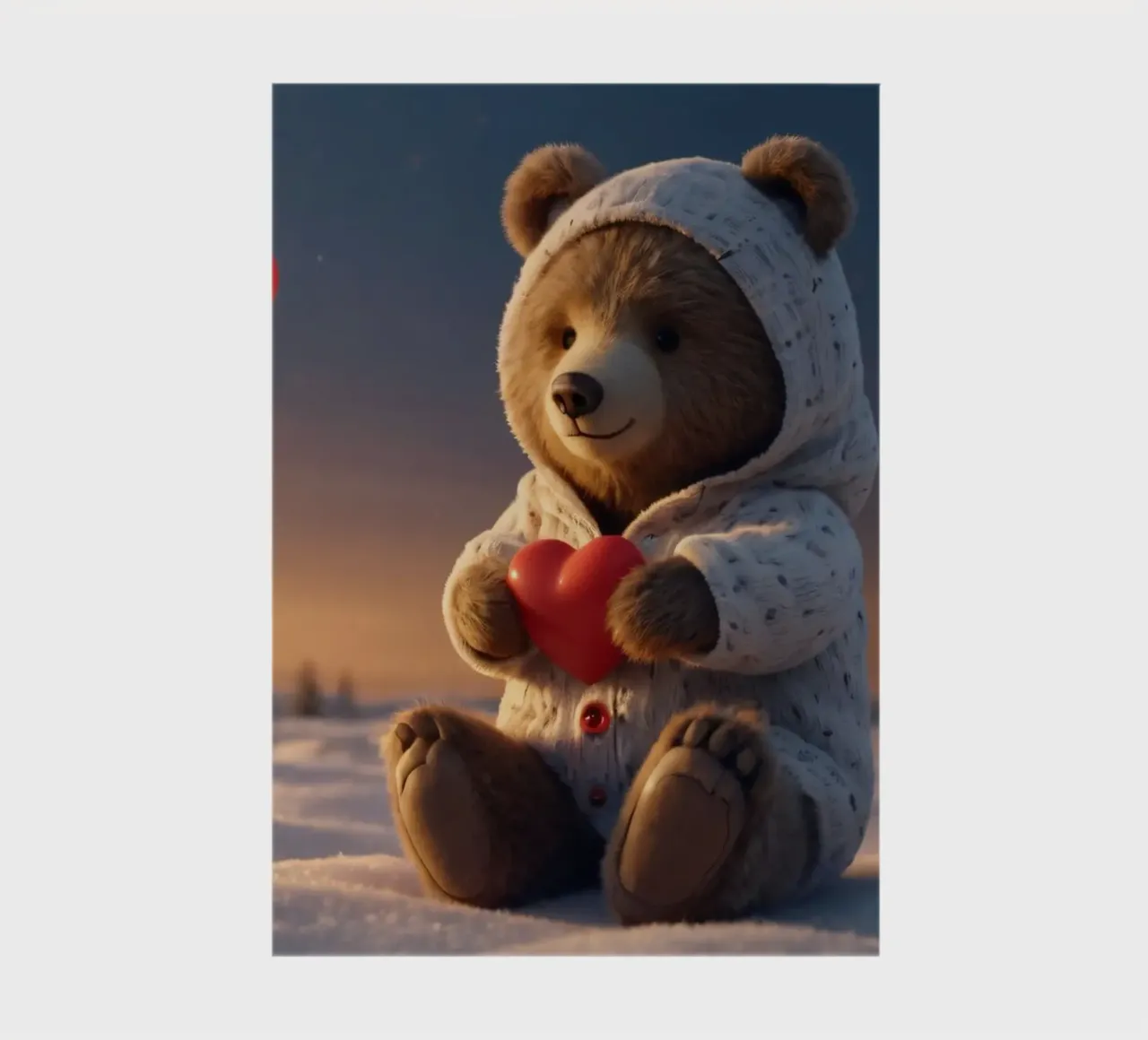 Un orsacchiotto con un'accogliente felpa con cappuccio stringe un cuore in una terra invernale diario da DesignDoodle