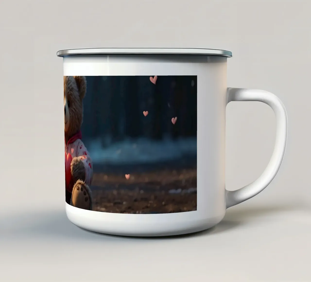 Un simpatico orsetto che tiene in mano un cuore, amore di San Valentino tazza in smalto da DesignDoodle