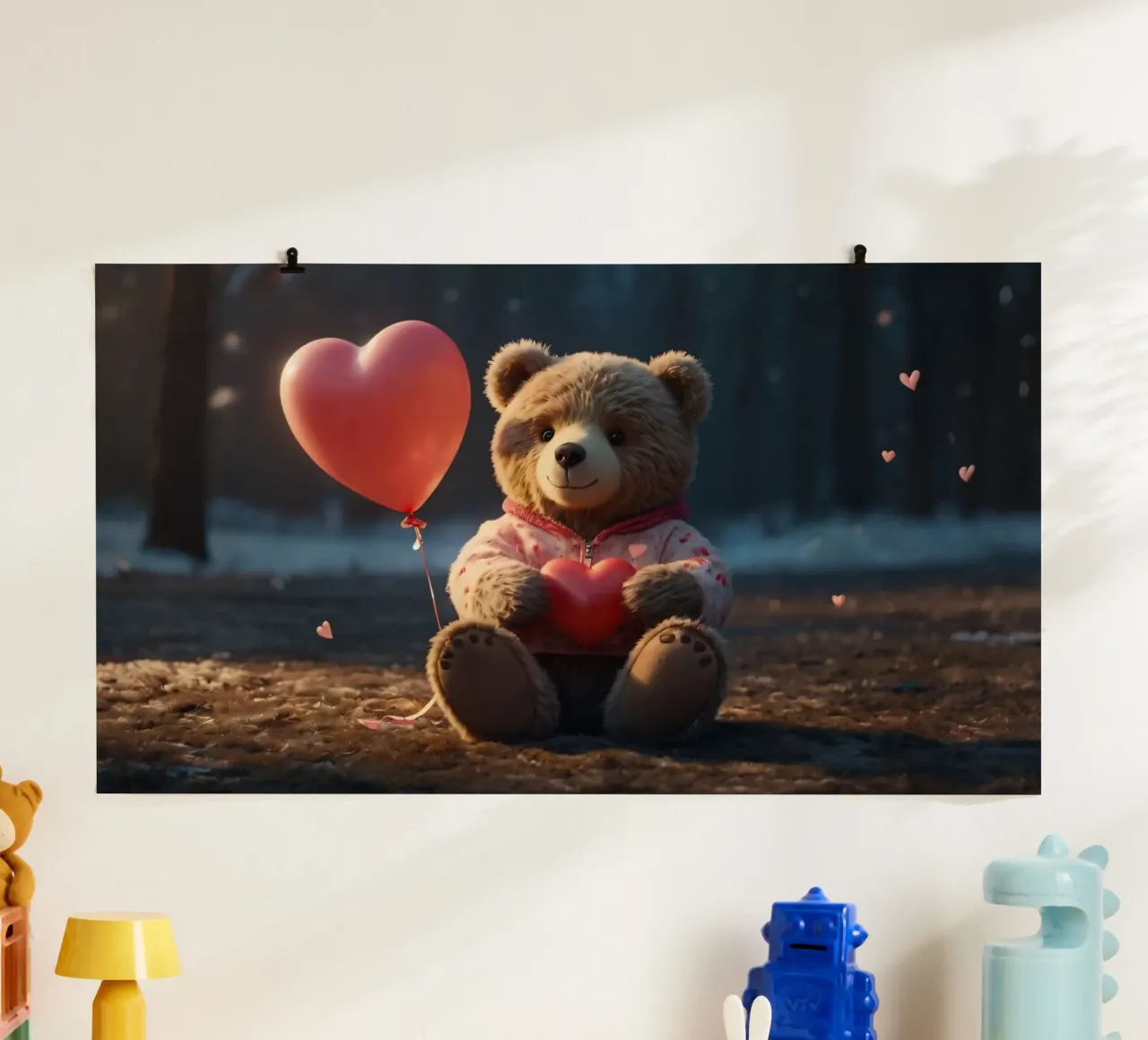 Un simpatico orsetto che tiene in mano un cuore, amore di San Valentino carta hahnemühle da DesignDoodle