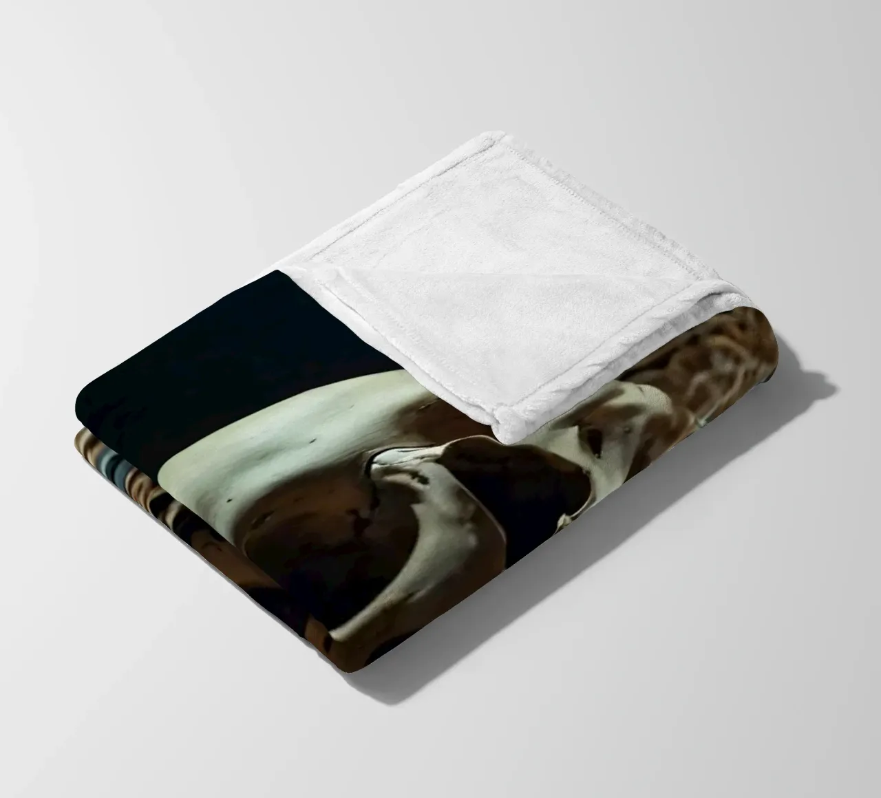 Un teschio che riposa tra vecchie cassette su un letto di paglia coperta in pile da DesignDoodle