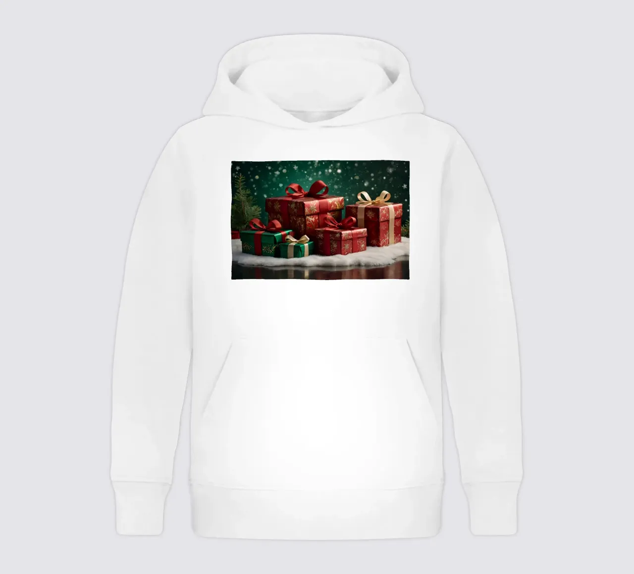 Cadeaux de Noël colorés disposés sur une surface enneigée sweat à capuche enfant de DesignDoodle