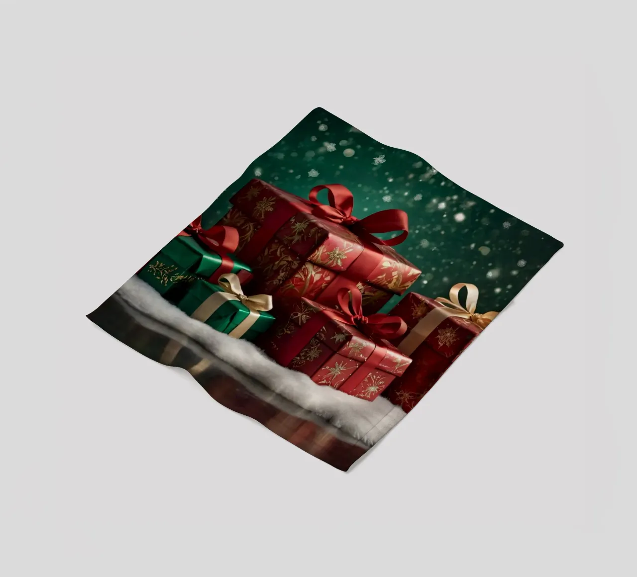 Bunte Weihnachtsgeschenke auf einer verschneiten Fläche angeordnet Fleecedecke von DesignDoodle
