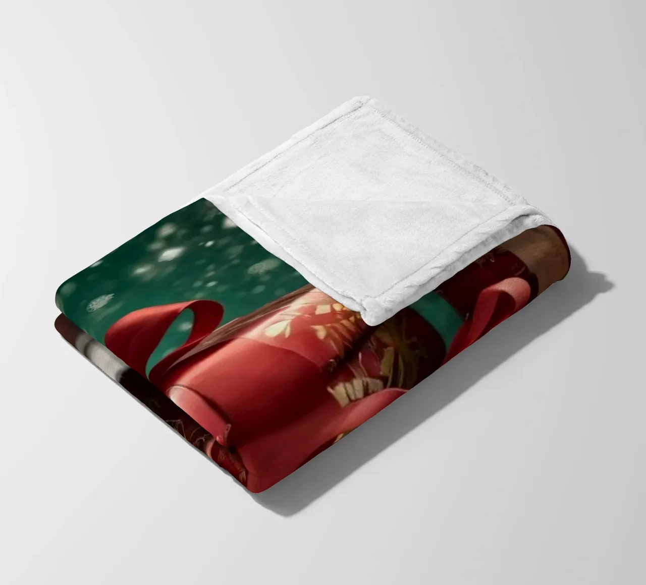 Bunte Weihnachtsgeschenke auf einer verschneiten Fläche angeordnet Fleecedecke von DesignDoodle
