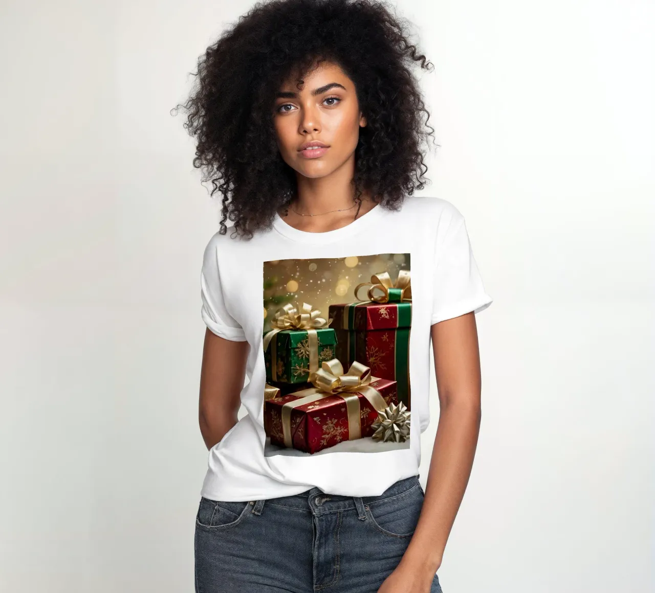 Beautifully decorated Christmas presents with bows women's fitted t-shirt by DesignDoodle