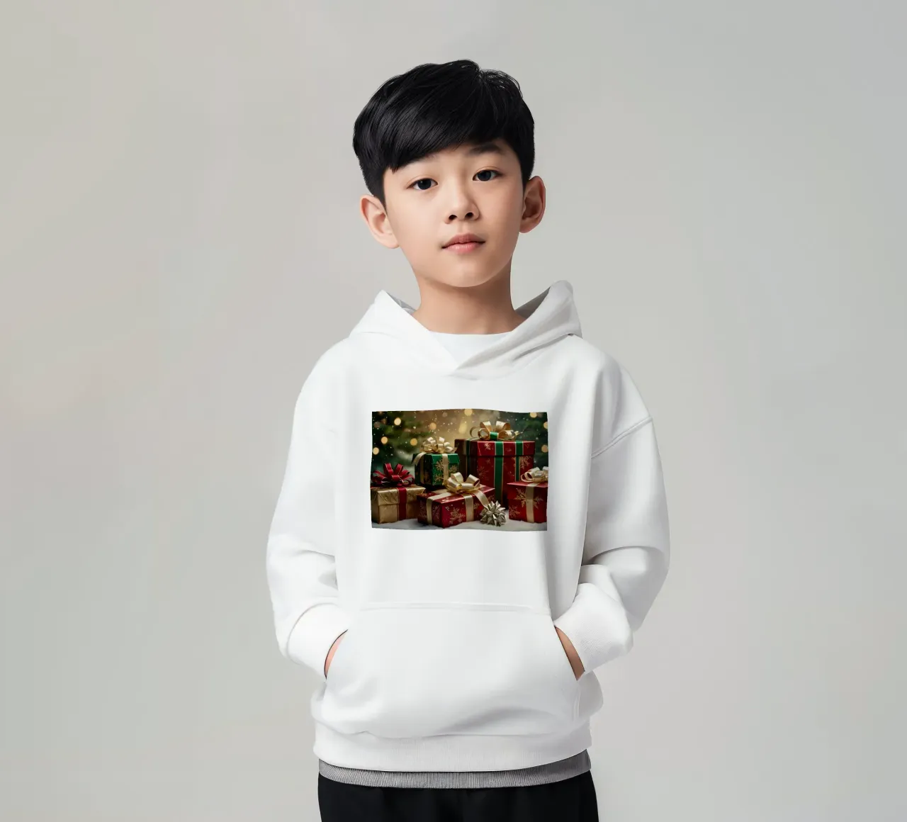 Beautifully decorated Christmas presents with bows kids hoodie by DesignDoodle