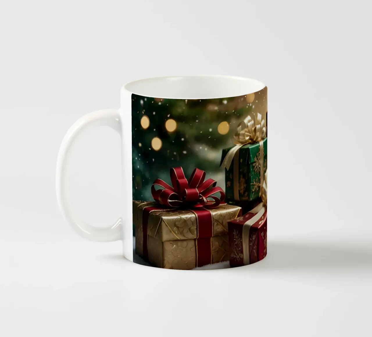Beautifully decorated Christmas presents with bows ceramic mug by DesignDoodle