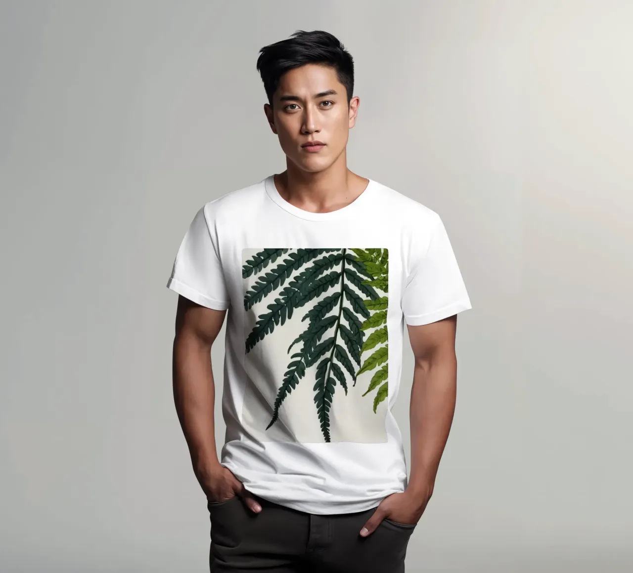 Felci verdi e vivaci esposte ad arte su un fondo neutro. t-shirt da DesignDoodle