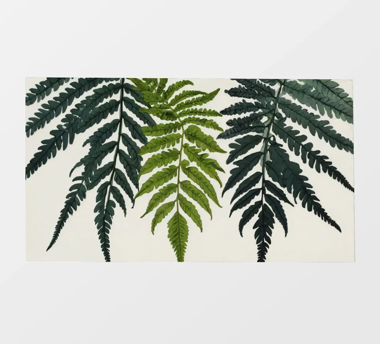 Felci verdi e vivaci esposte ad arte su un fondo neutro. telo in pvc da DesignDoodle
