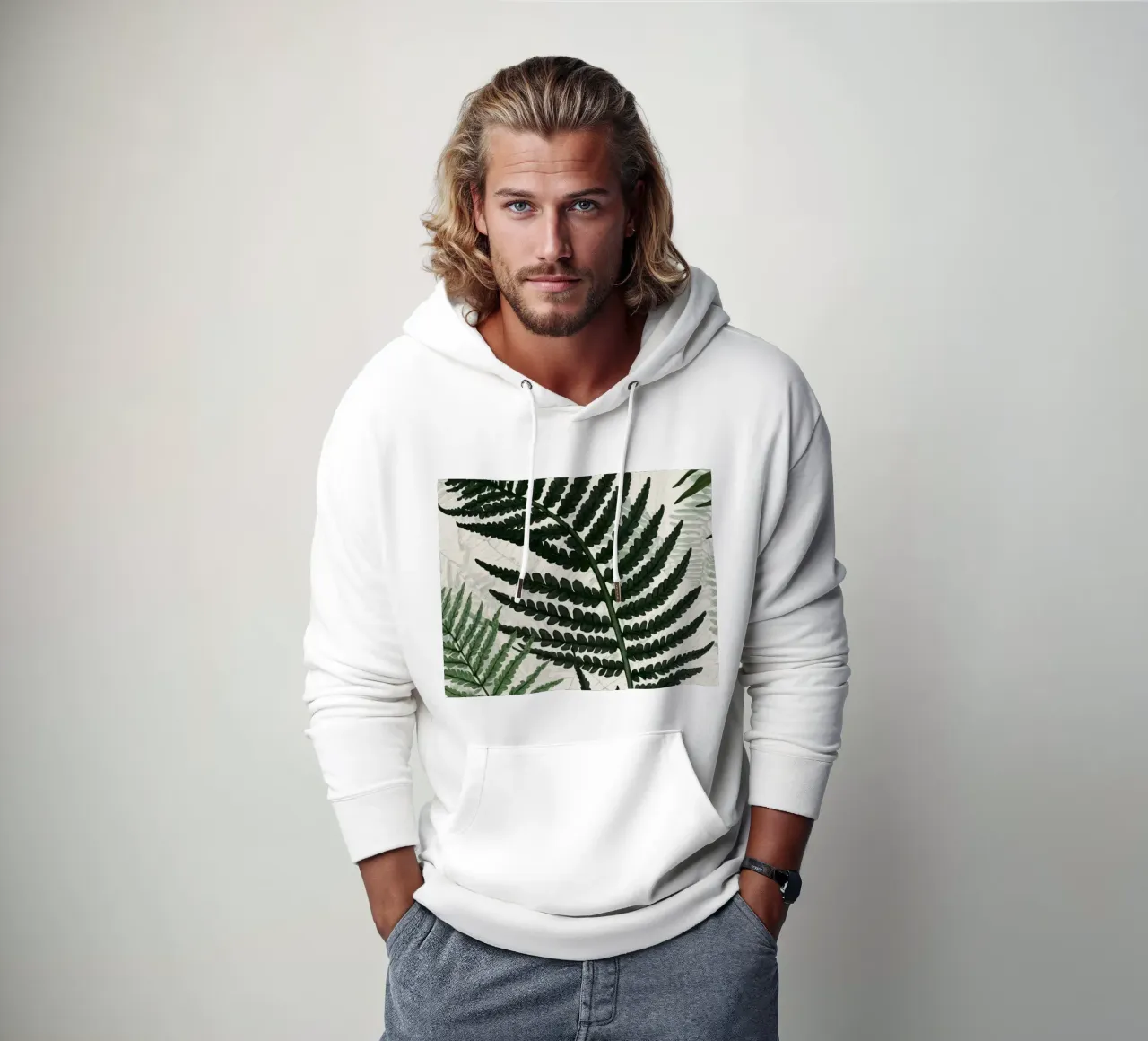 Felci verdi e rigogliose disposte in modo splendido su uno sfondo chiaro felpa con cappuccio da DesignDoodle