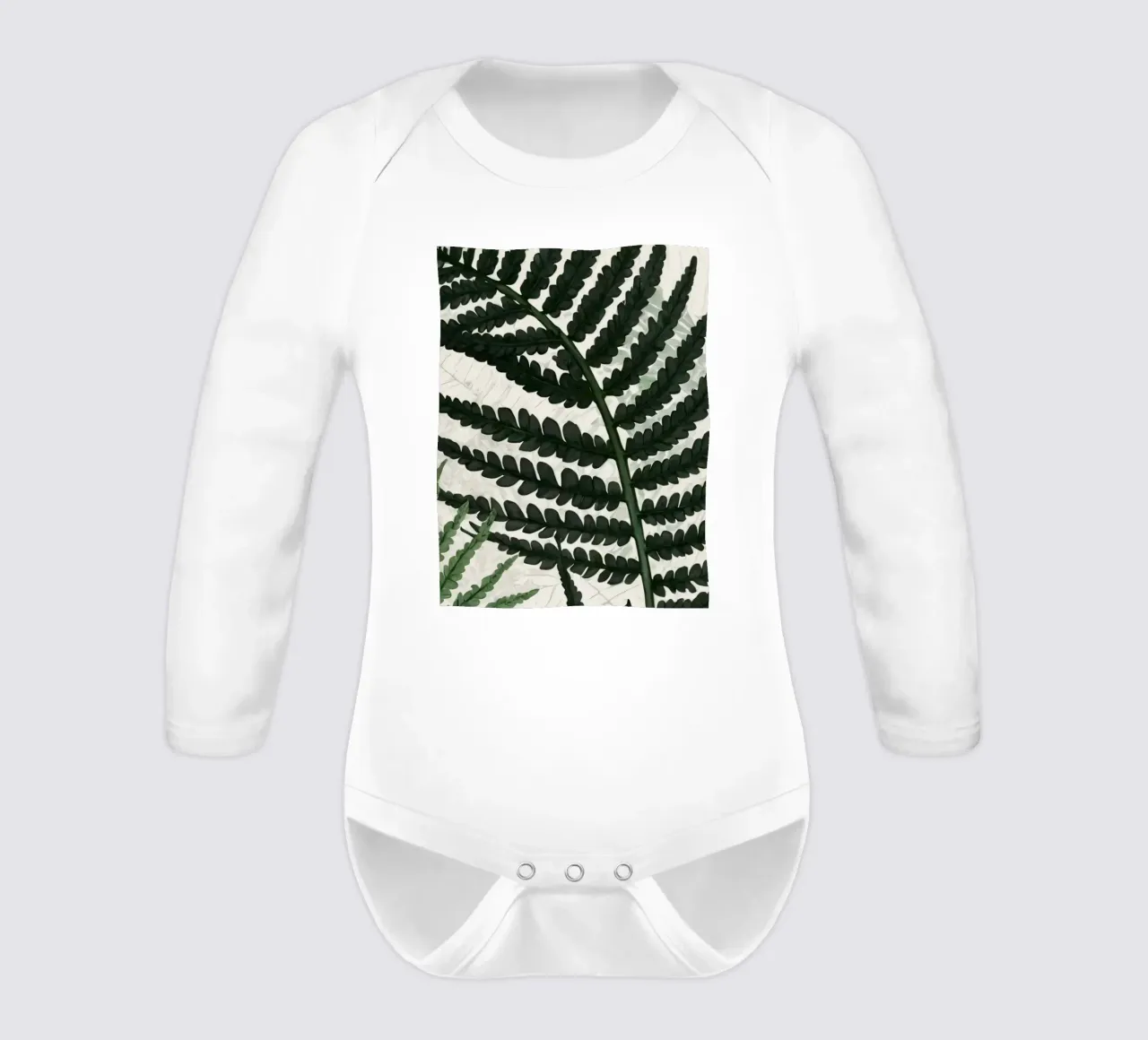 Felci verdi e rigogliose disposte in modo splendido su uno sfondo chiaro body neonato maniche lunghe da DesignDoodle