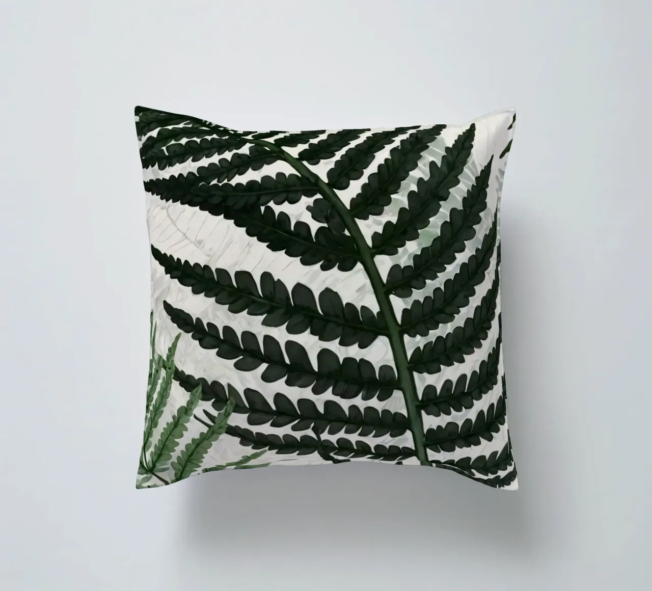 Felci verdi e rigogliose disposte in modo splendido su uno sfondo chiaro cuscino da DesignDoodle