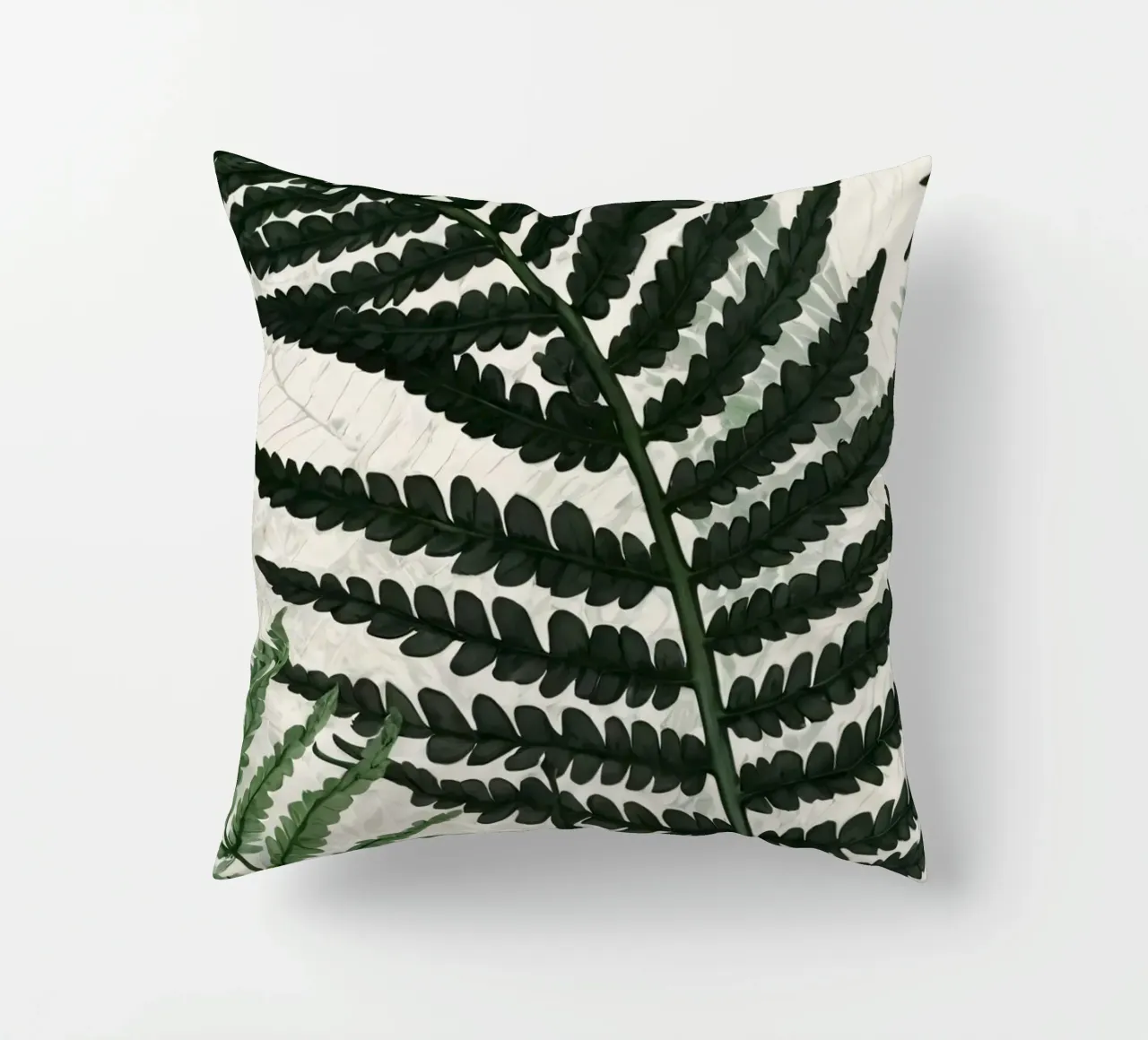 Felci verdi e rigogliose disposte in modo splendido su uno sfondo chiaro cuscino da DesignDoodle