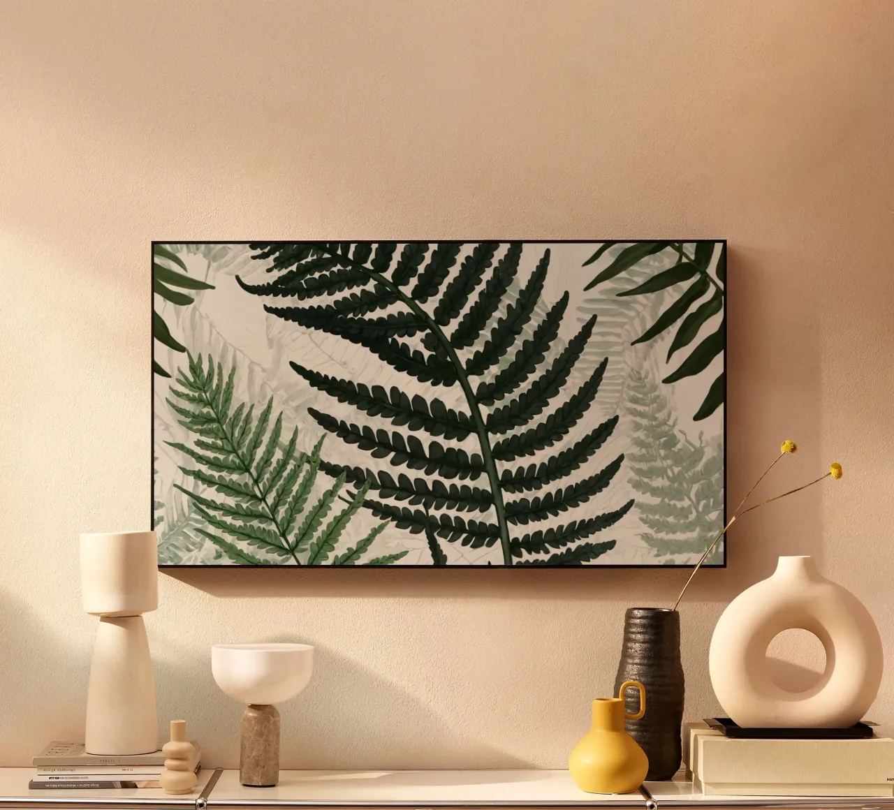Felci verdi e rigogliose disposte in modo splendido su uno sfondo chiaro alluminio dibond da DesignDoodle