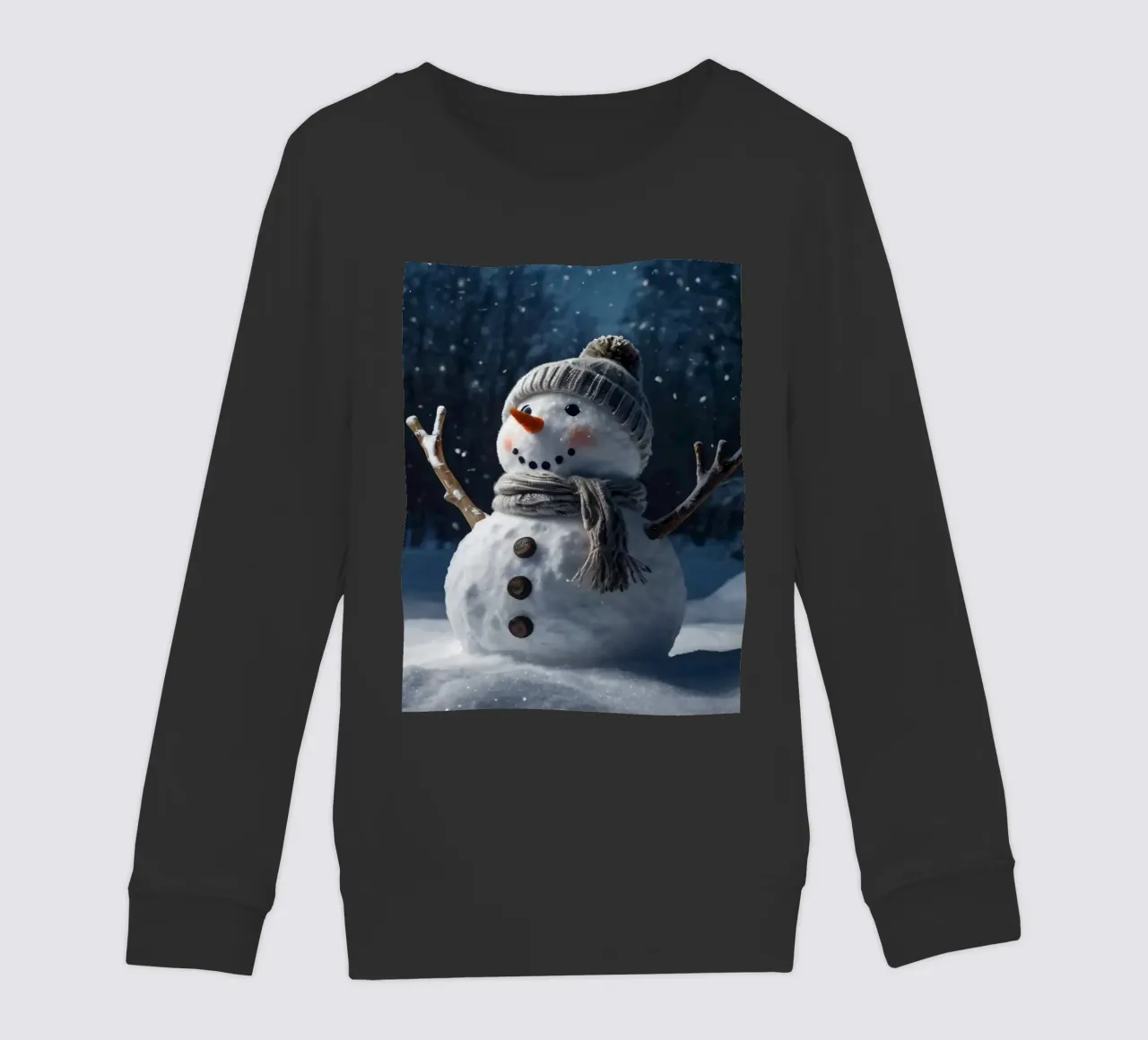 Un allegro pupazzo di neve con cappello e sciarpa a maglia è in piedi felpa bambino da DesignDoodle