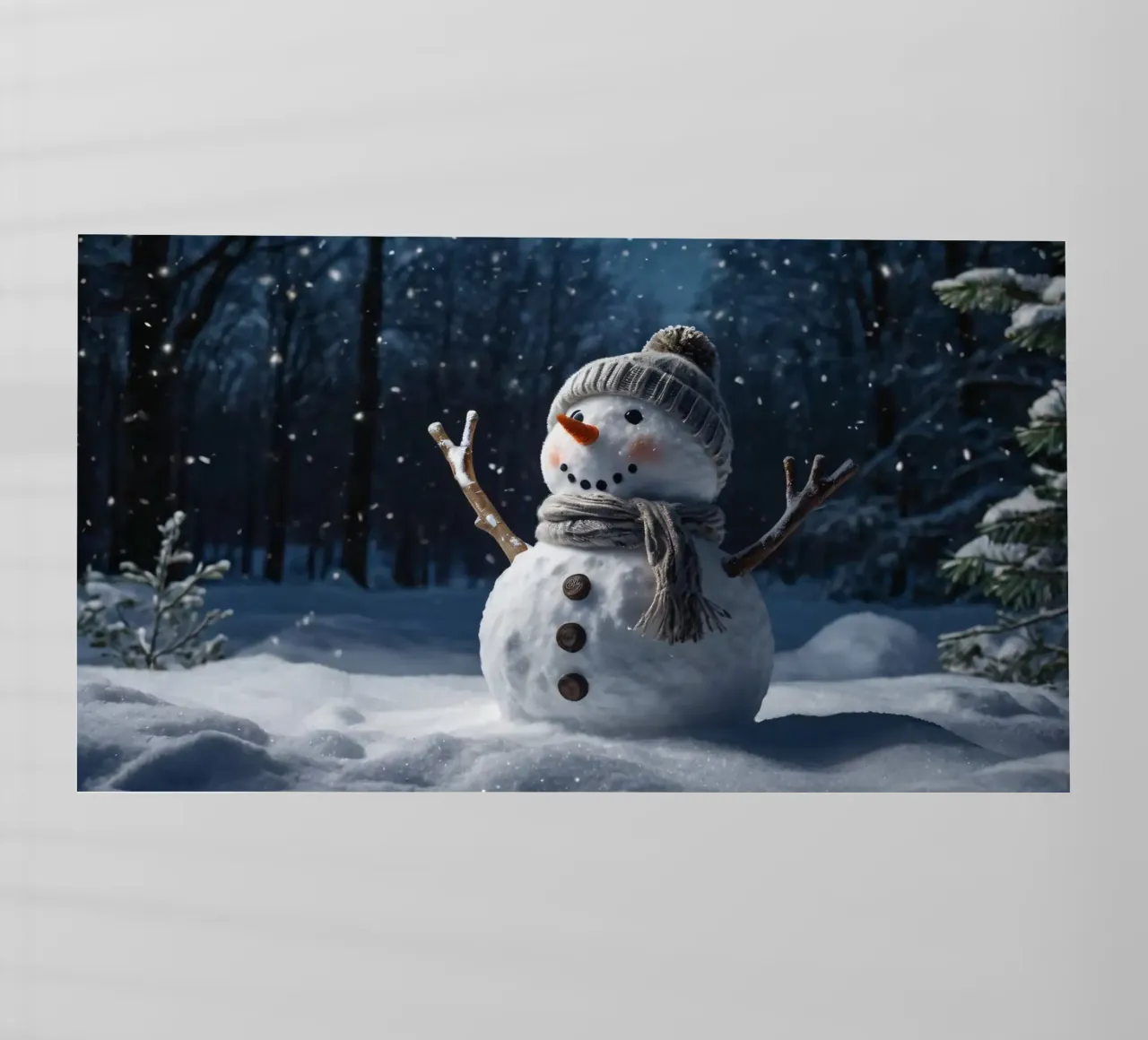 Un allegro pupazzo di neve con cappello e sciarpa a maglia è in piedi pellicola backlit da DesignDoodle