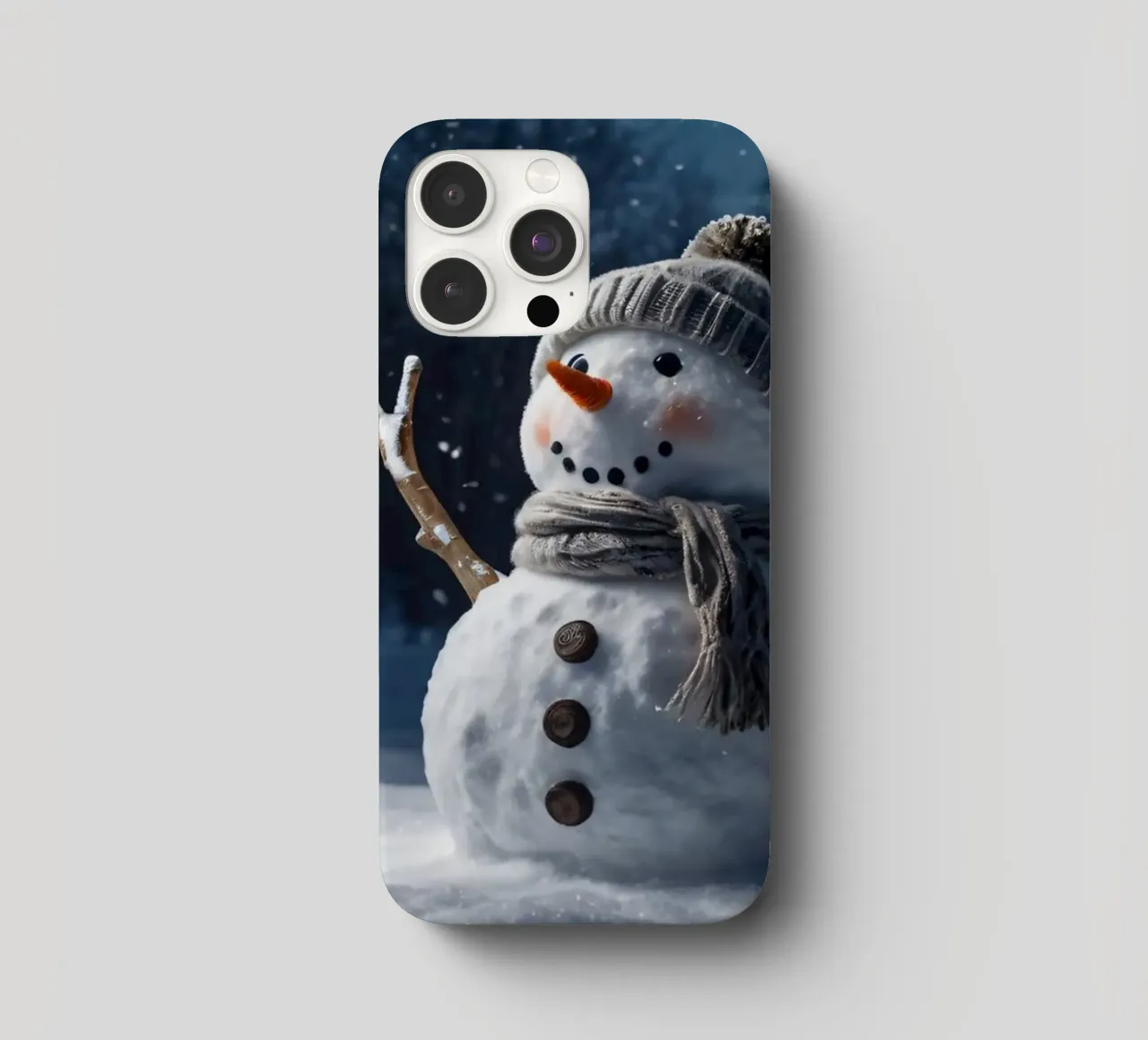 Un allegro pupazzo di neve con cappello e sciarpa a maglia è in piedi cover iphone da DesignDoodle