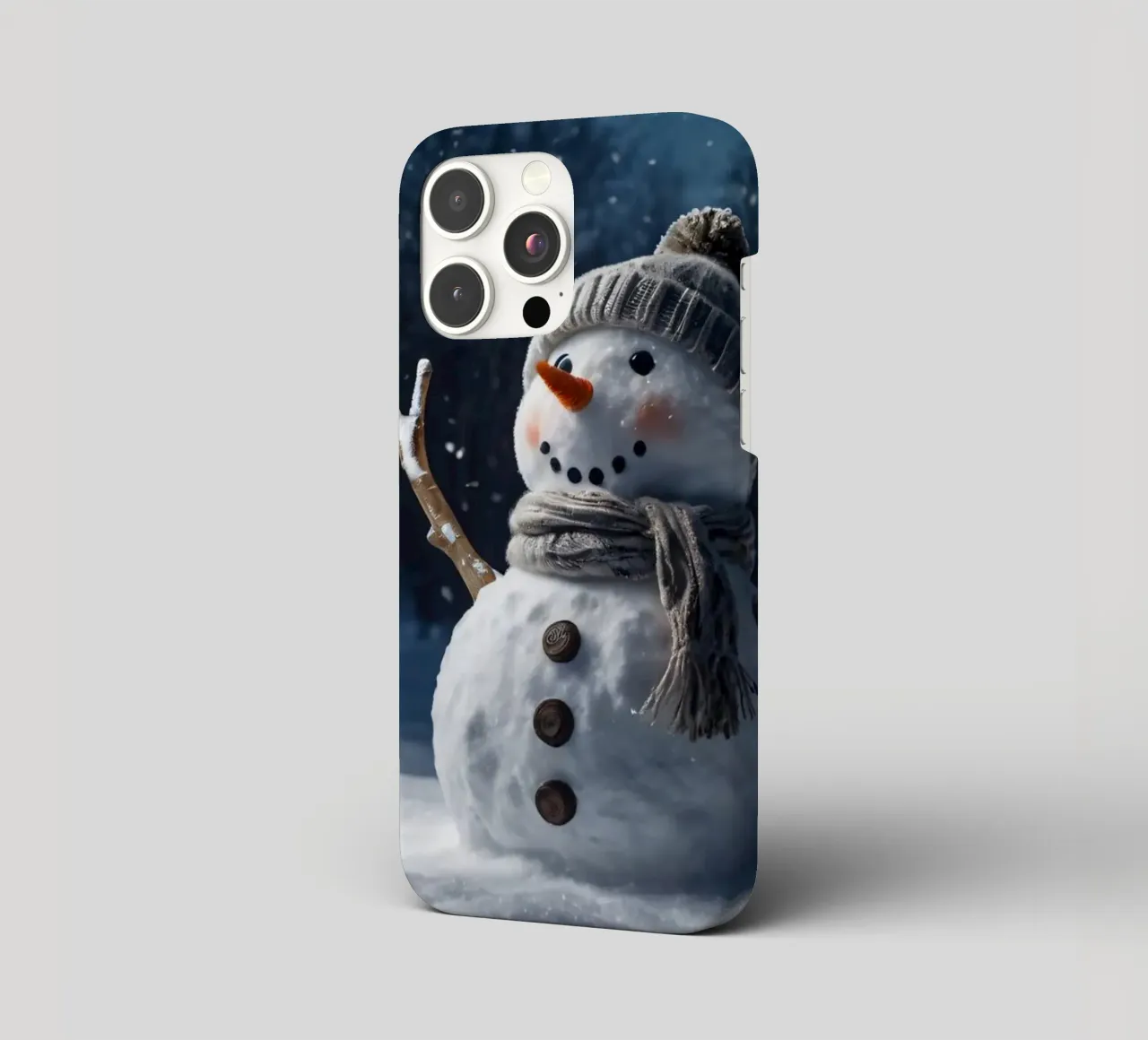 Un allegro pupazzo di neve con cappello e sciarpa a maglia è in piedi cover iphone da DesignDoodle