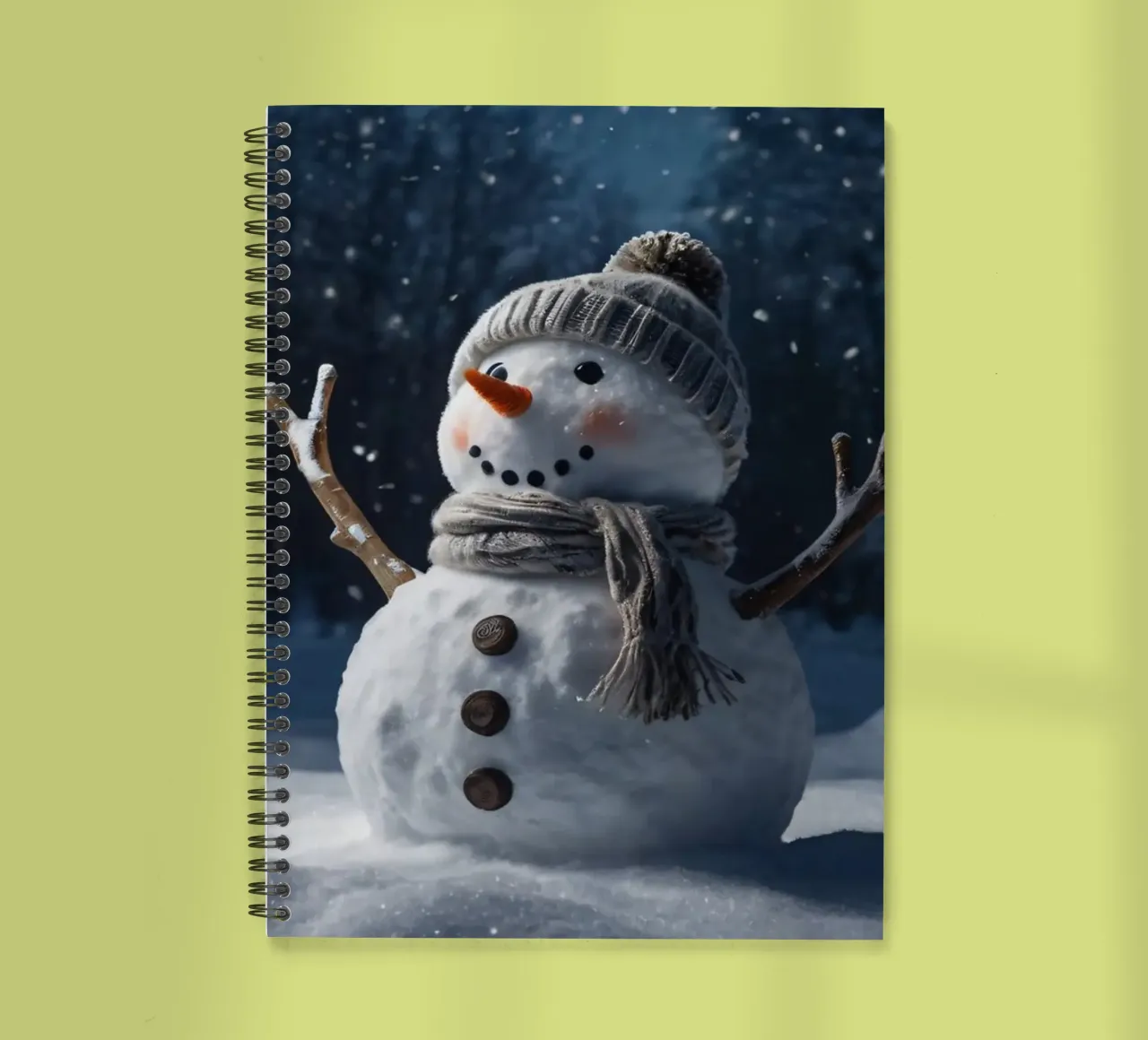 Un allegro pupazzo di neve con cappello e sciarpa a maglia è in piedi diario ad anelli da DesignDoodle