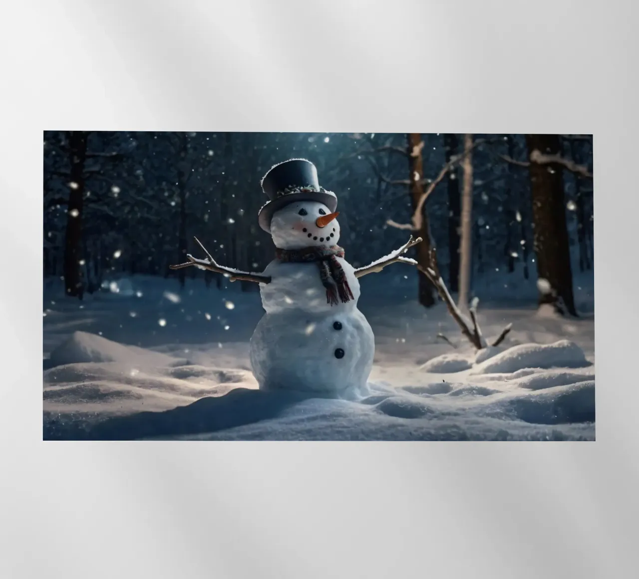 Un allegro pupazzo di neve si trova in una radura innevata in una giornata invernale. pellicola backlit da DesignDoodle
