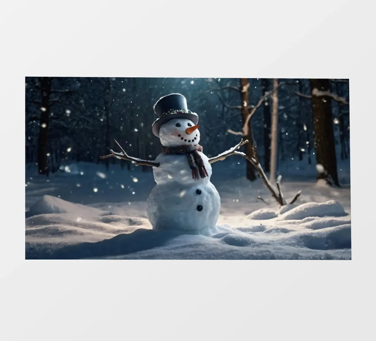 Un allegro pupazzo di neve si trova in una radura innevata in una giornata invernale. telo in pvc da DesignDoodle