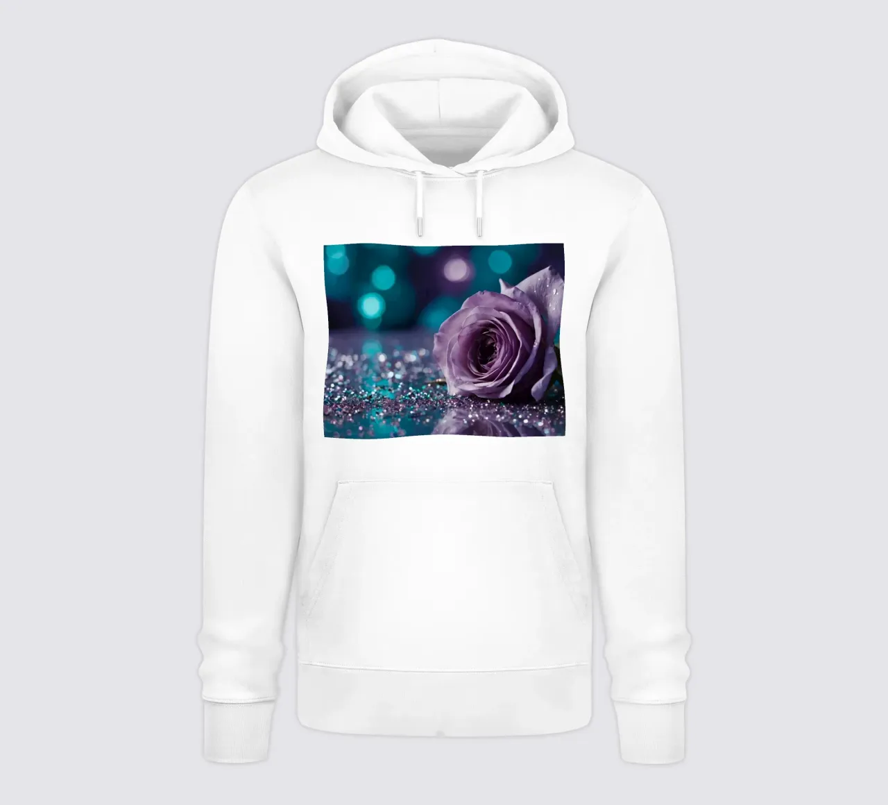 Una bella rosa color lavanda appoggiata su scintillanti brillantini felpa con cappuccio da DesignDoodle