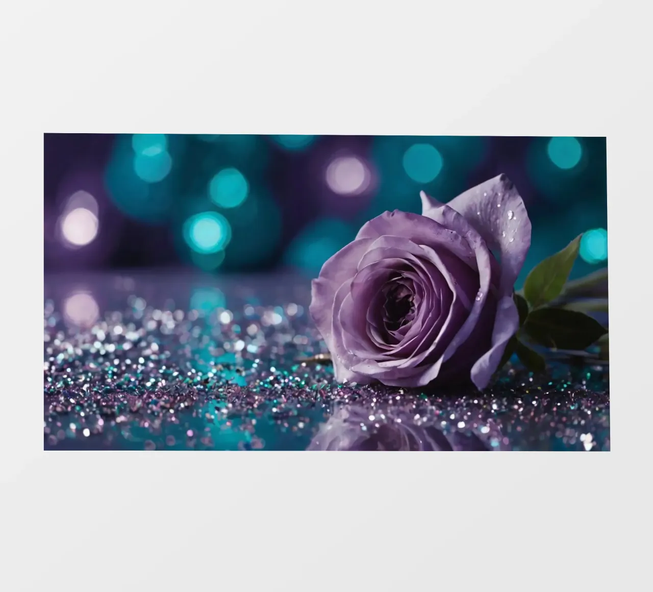 Una bella rosa color lavanda appoggiata su scintillanti brillantini carta da parati fotografica da DesignDoodle