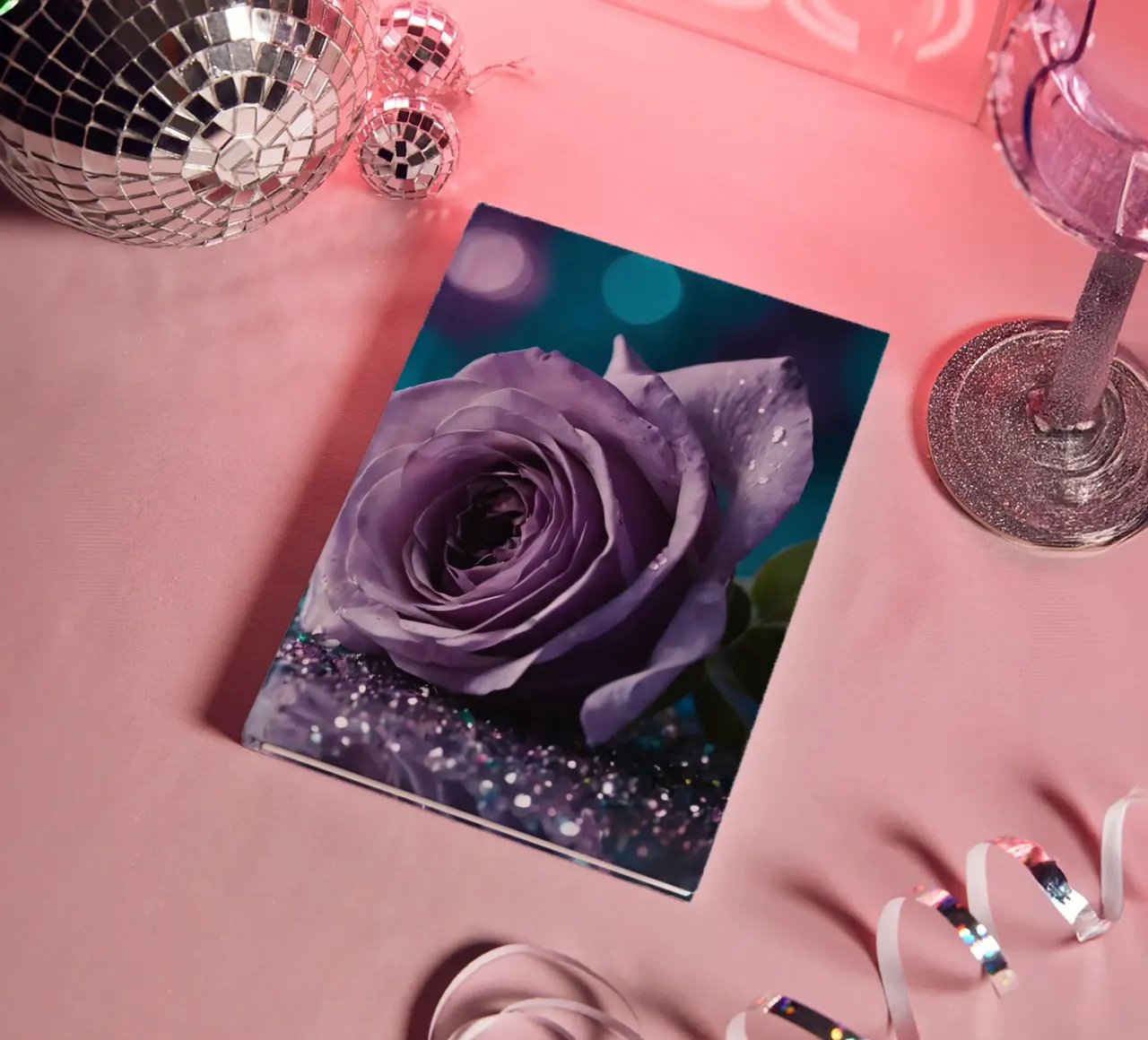 Eine wunderschöne lavendelfarbene Rose auf funkelndem Glitter Notizbuch von DesignDoodle