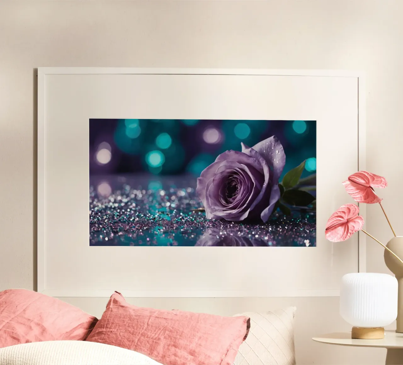 Una bella rosa color lavanda appoggiata su scintillanti brillantini carta hahnemühle da DesignDoodle