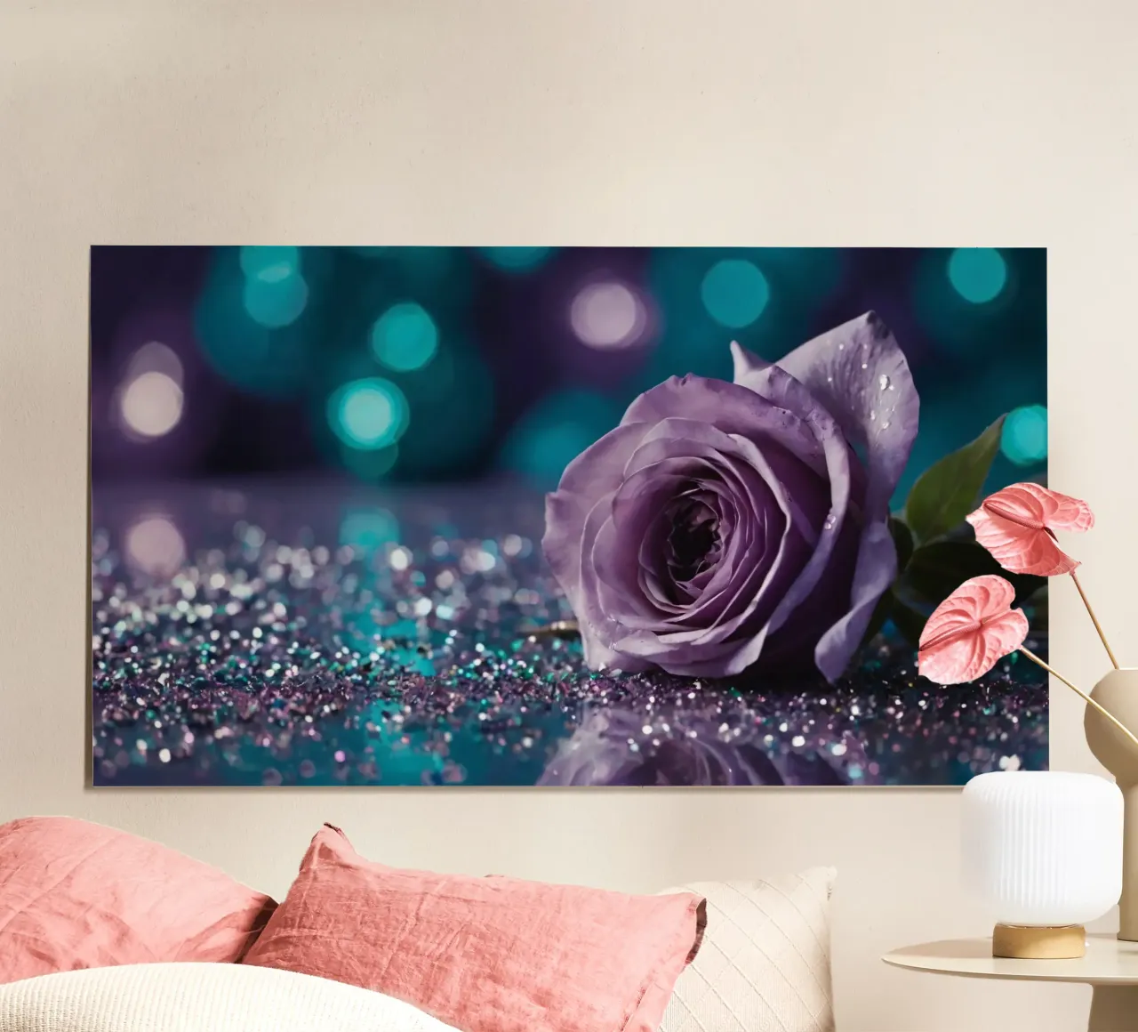 Una bella rosa color lavanda appoggiata su scintillanti brillantini carta hahnemühle da DesignDoodle
