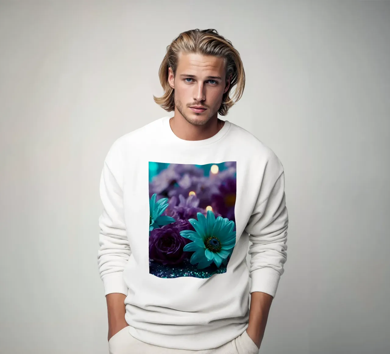 Composizione colorata di fiori verde acqua e viola con candele felpa da DesignDoodle