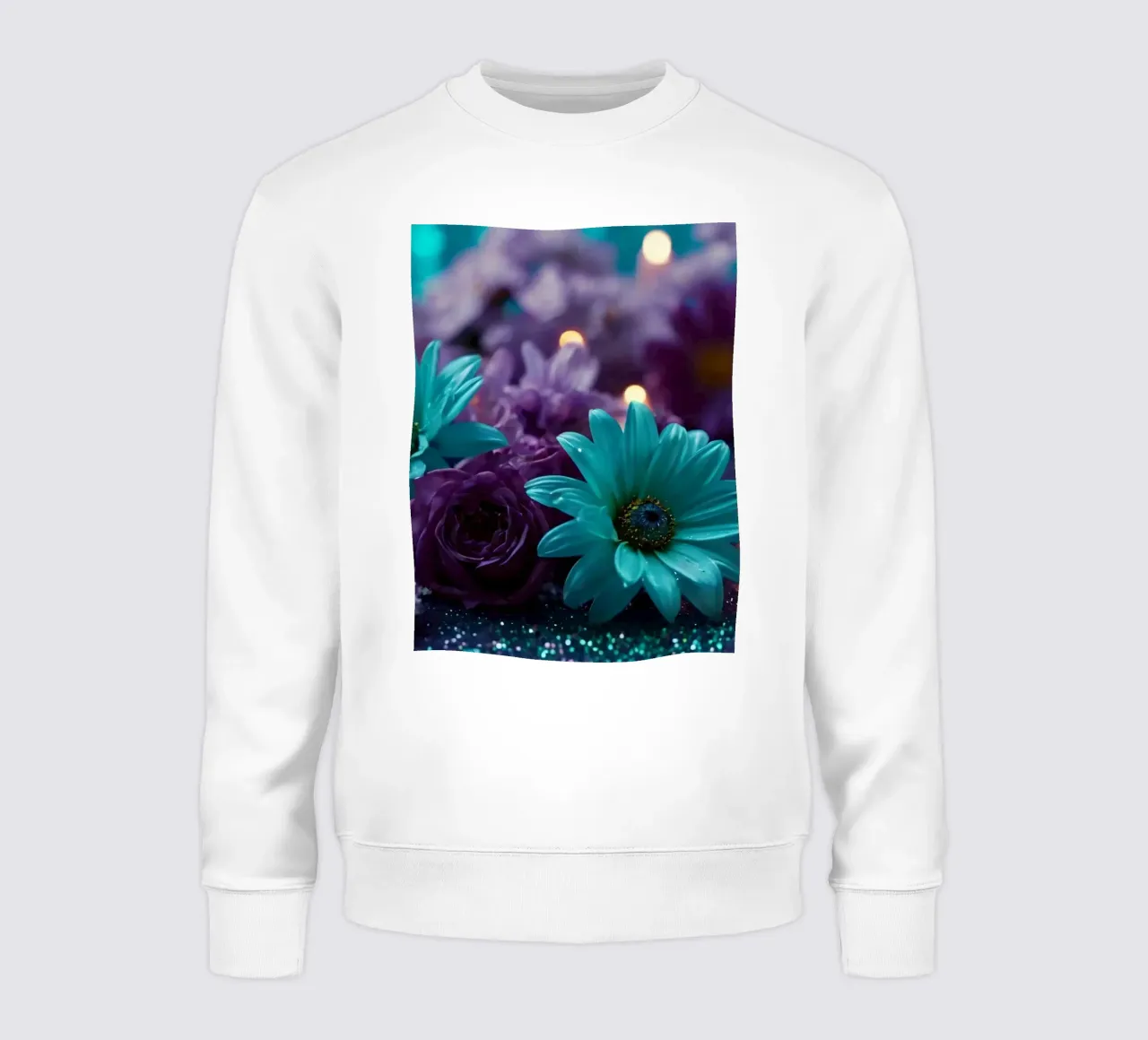 Composizione colorata di fiori verde acqua e viola con candele felpa da DesignDoodle