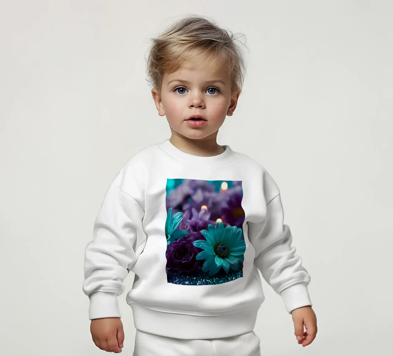Composizione colorata di fiori verde acqua e viola con candele felpa neonato da DesignDoodle