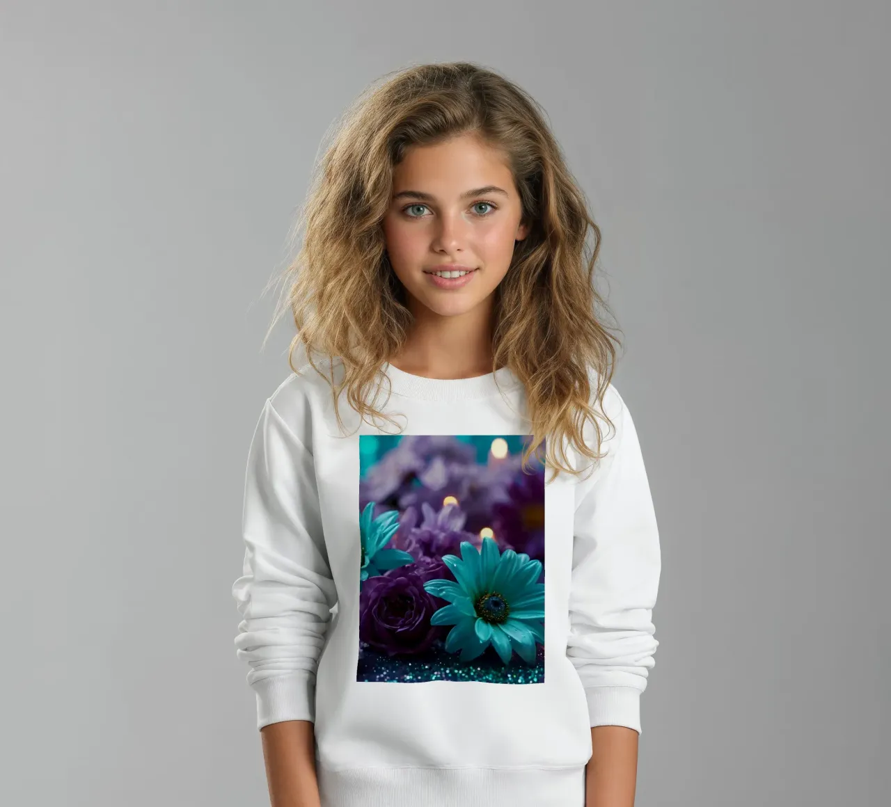 Composizione colorata di fiori verde acqua e viola con candele felpa bambino da DesignDoodle