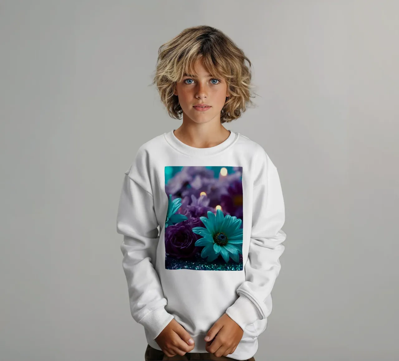 Composizione colorata di fiori verde acqua e viola con candele felpa bambino da DesignDoodle