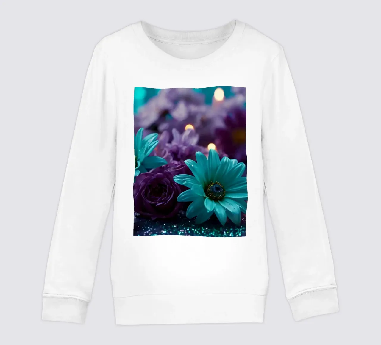 Composizione colorata di fiori verde acqua e viola con candele felpa bambino da DesignDoodle