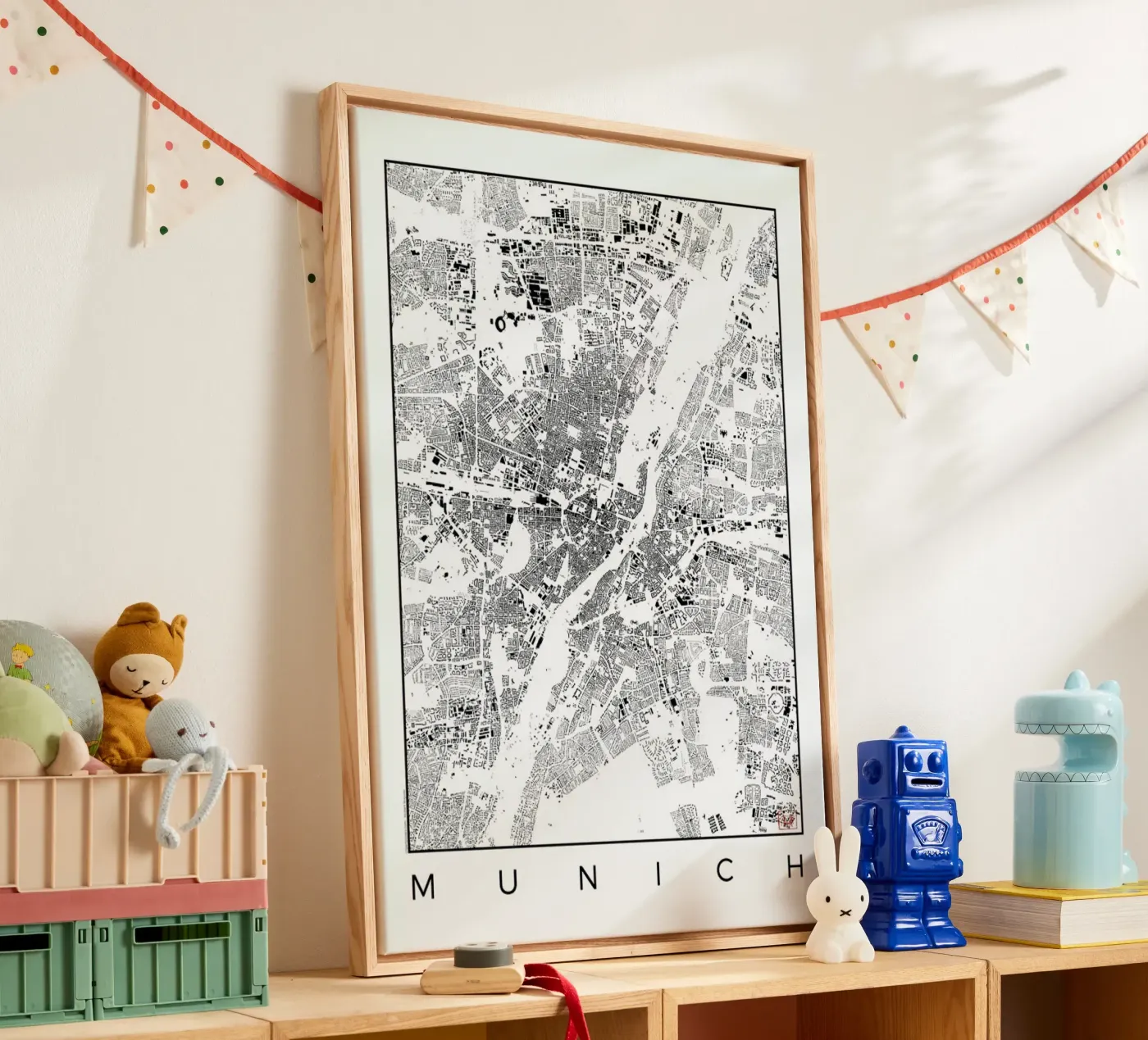 Munich Map Schwarzplan canvas van Hubert Roguski
