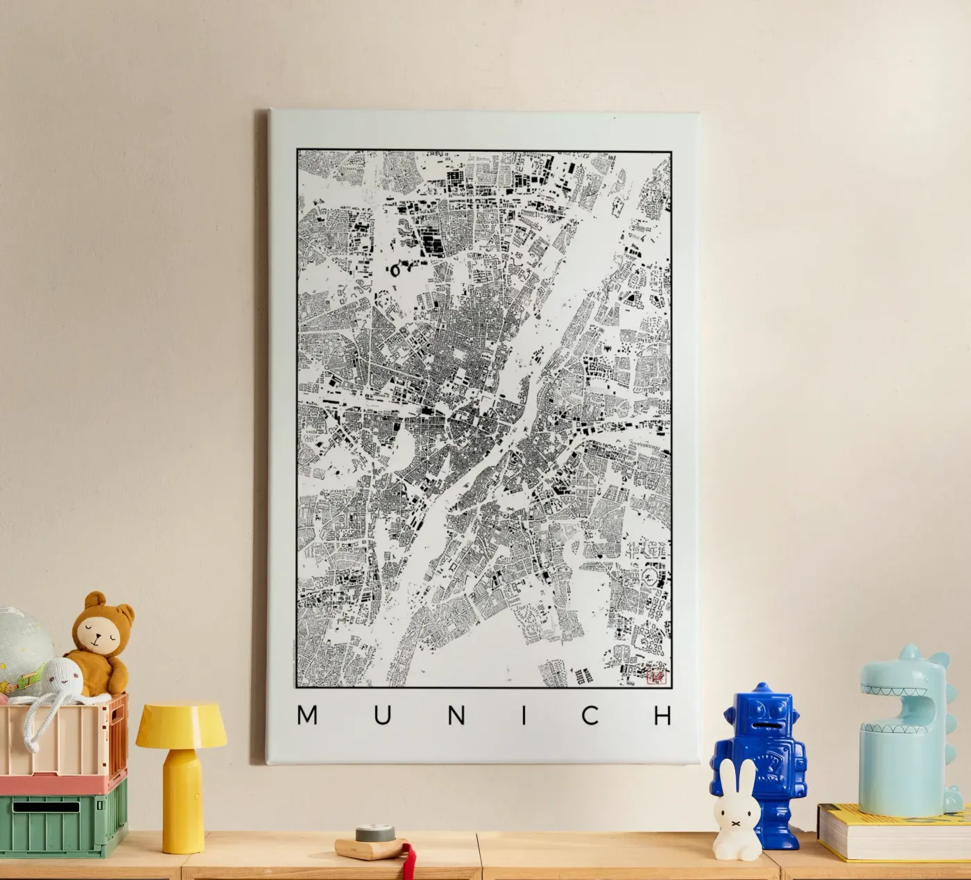 Munich Map Schwarzplan canvas van Hubert Roguski
