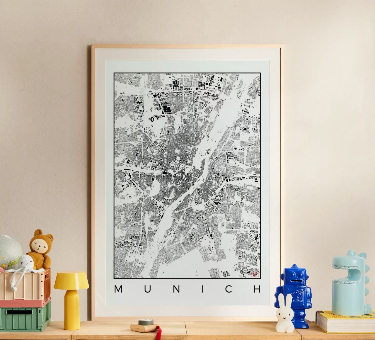 Munich Map Schwarzplan Poster von Hubert Roguski