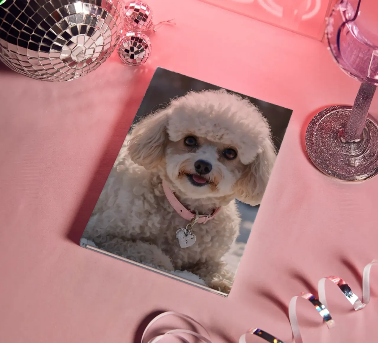 Un chien enjoué profite d'une journée d'hiver ensoleillée carnet de notes de DesignDoodle