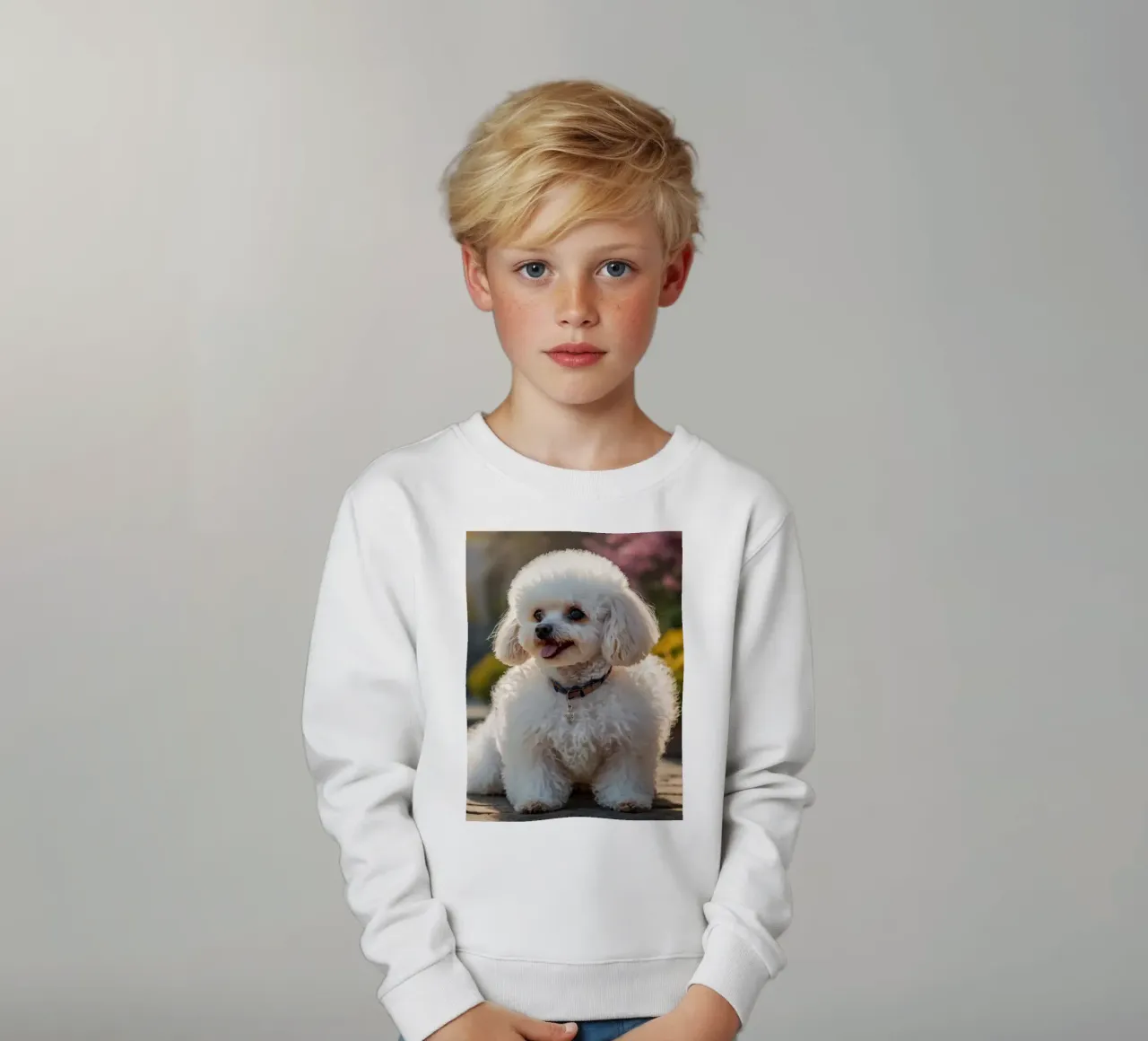 Un cane piccolo e soffice con un manto marrone chiaro e un collare rosa. felpa bambino da DesignDoodle
