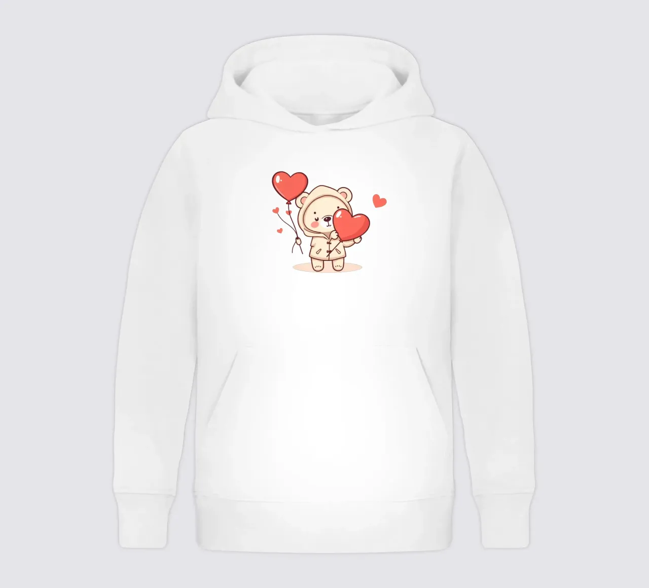 Simpatico orso che tiene in mano un cuore e dei palloncini felpa bambino con cappuccio da DesignDoodle