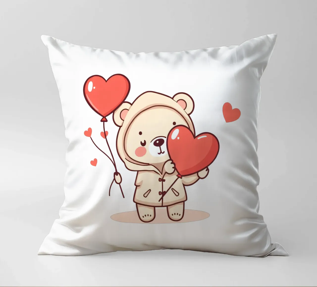 Simpatico orso che tiene in mano un cuore e dei palloncini cuscino da DesignDoodle