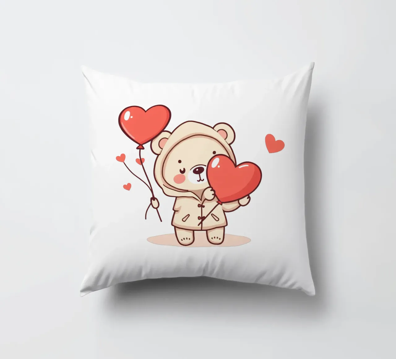 Simpatico orso che tiene in mano un cuore e dei palloncini cuscino da DesignDoodle