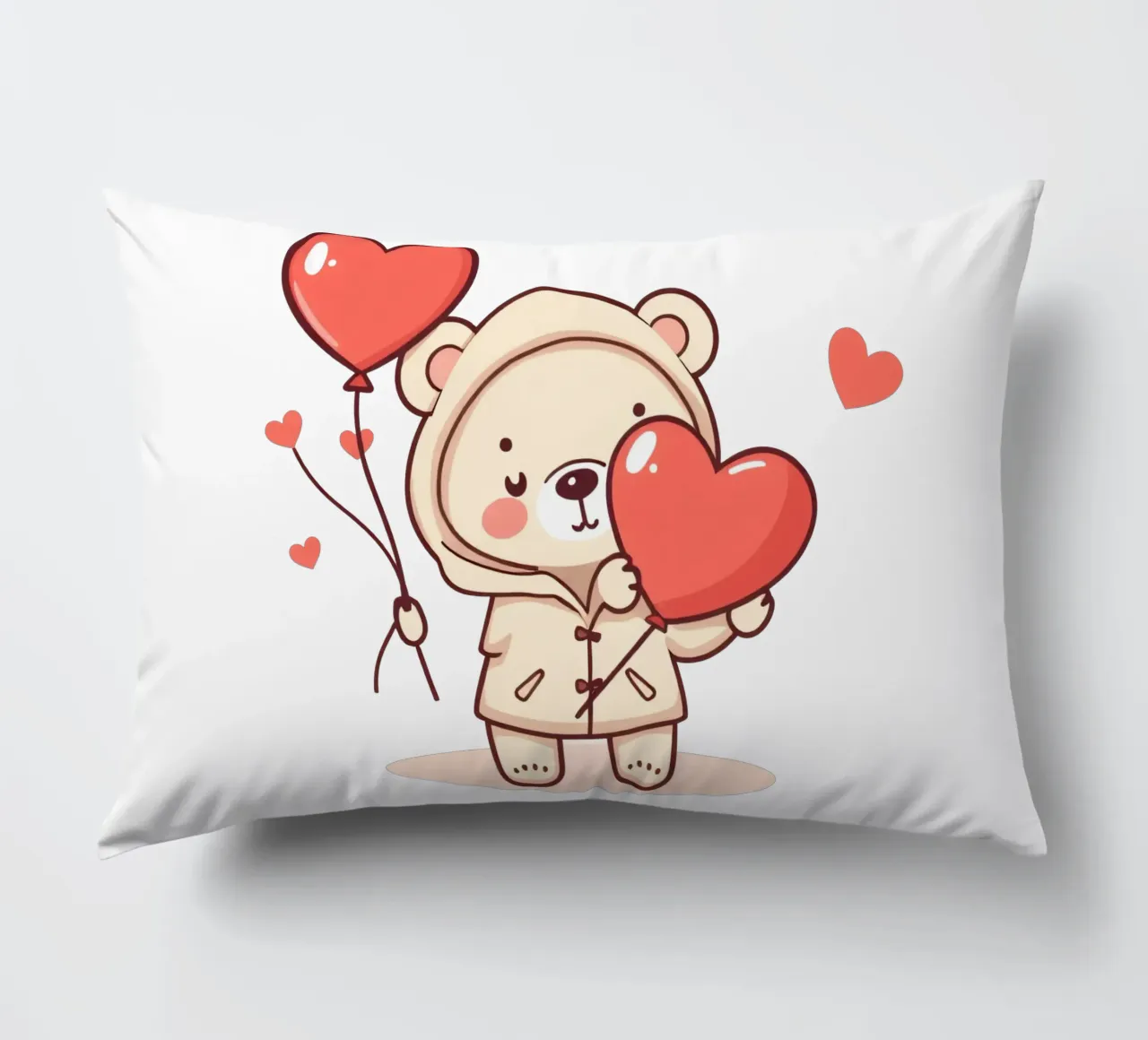 Simpatico orso che tiene in mano un cuore e dei palloncini cuscino da DesignDoodle