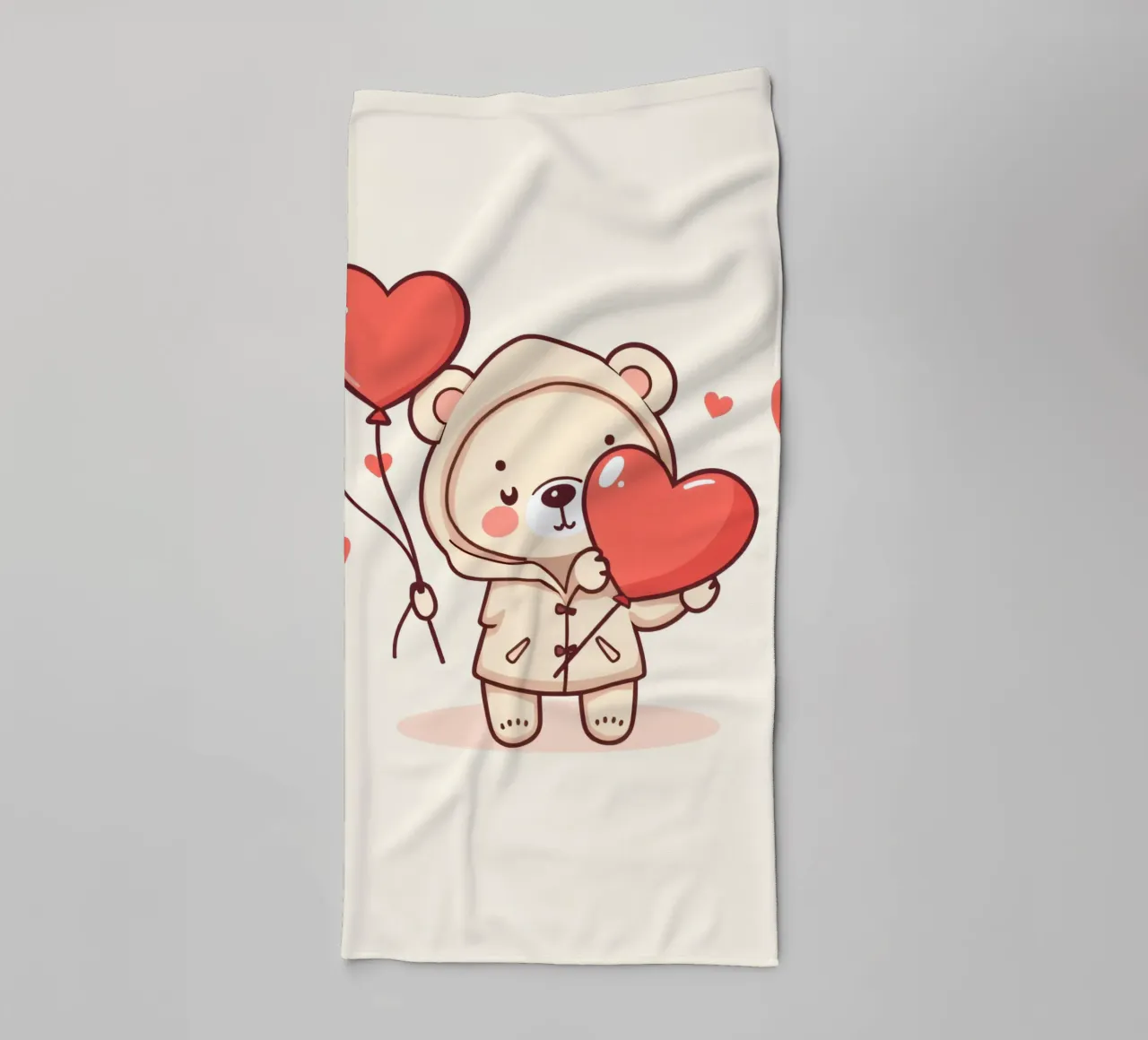 Simpatico orso che tiene in mano un cuore e dei palloncini asciugamano da bagno da DesignDoodle