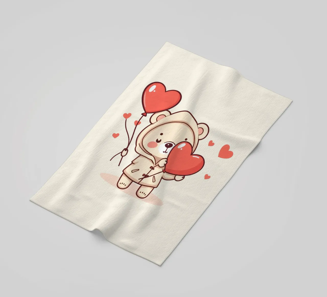 Simpatico orso che tiene in mano un cuore e dei palloncini telo mare da DesignDoodle