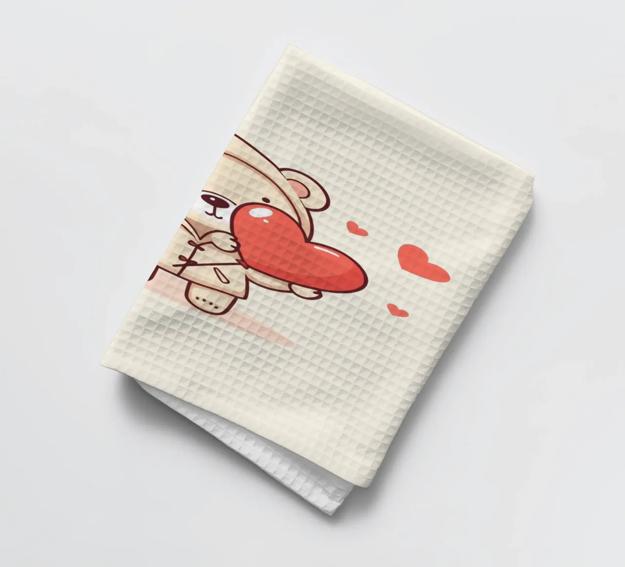 Simpatico orso che tiene in mano un cuore e dei palloncini canovaccio da cucina da DesignDoodle