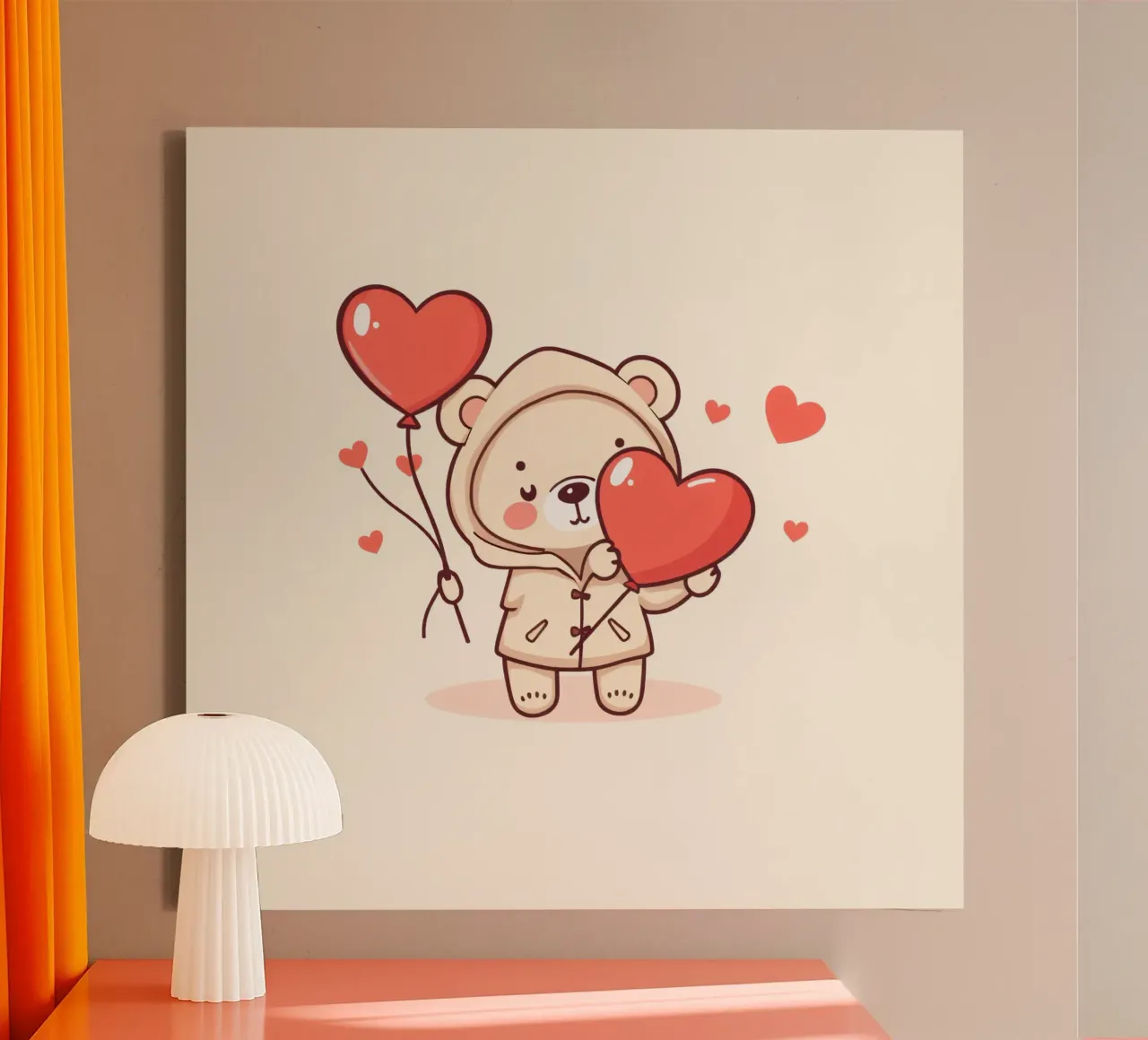 Simpatico orso che tiene in mano un cuore e dei palloncini tela con Cornice a cassetta da DesignDoodle