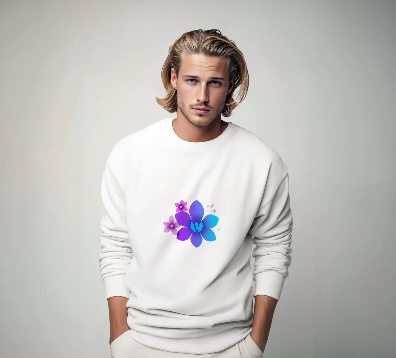 design floreale digitale con sfumature di blu e viola felpa da DesignDoodle