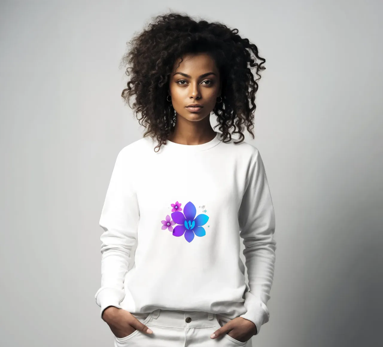 design floreale digitale con sfumature di blu e viola felpa da DesignDoodle
